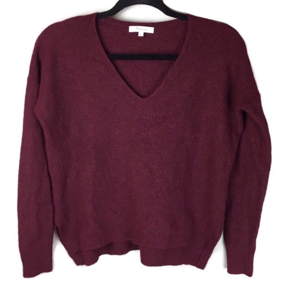 Madewell Warmlight V-Neck Wool Alpaca Maroon Sweater Size Small